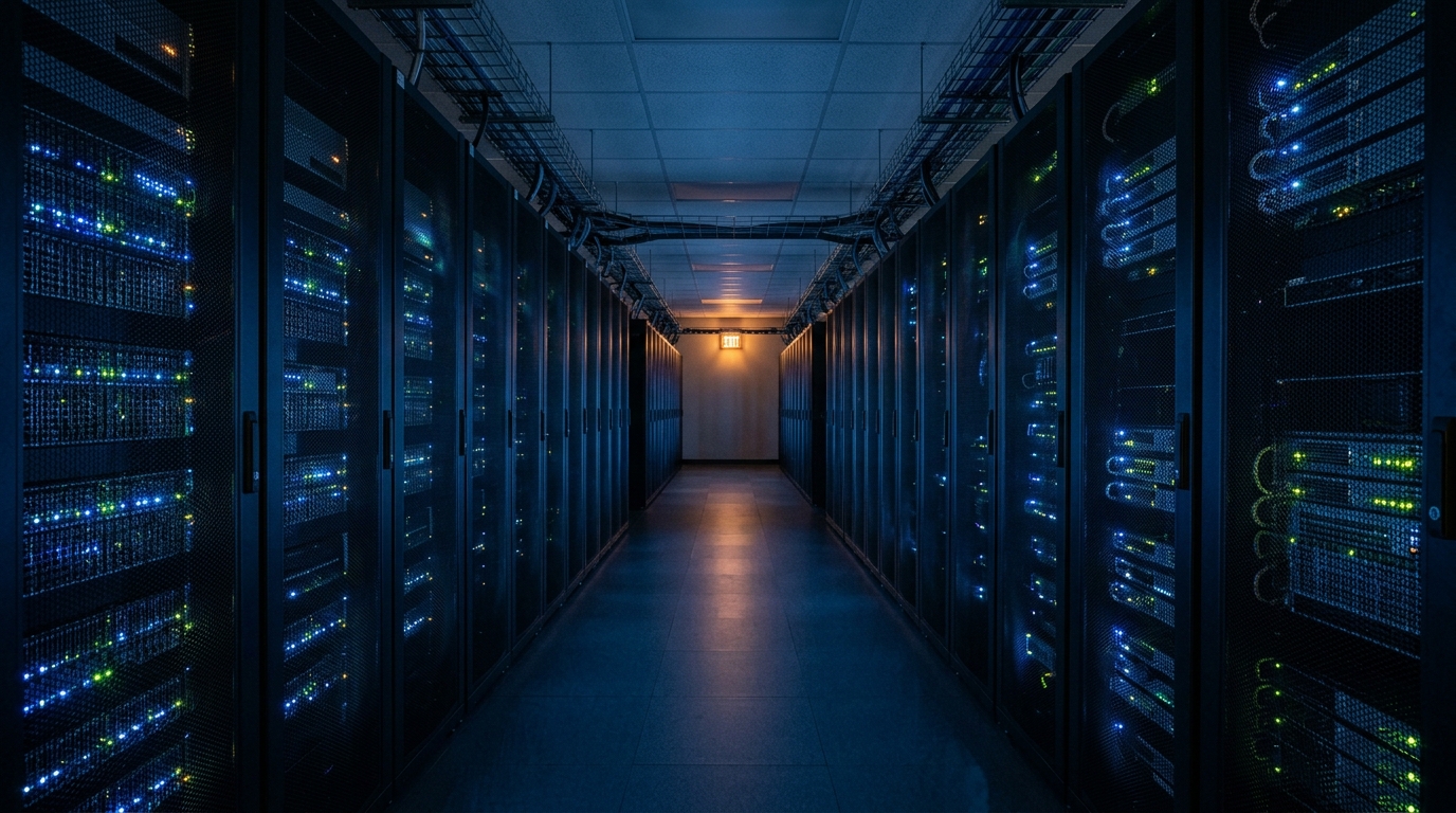 NIS2 — serverruimte met blauwe ledverlichting