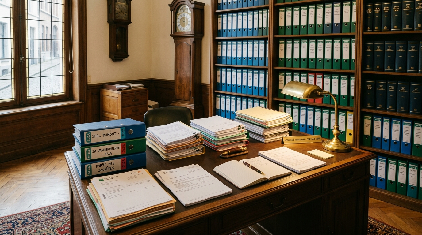 Accountantskantoor met klantenbestanden en bureaulamp