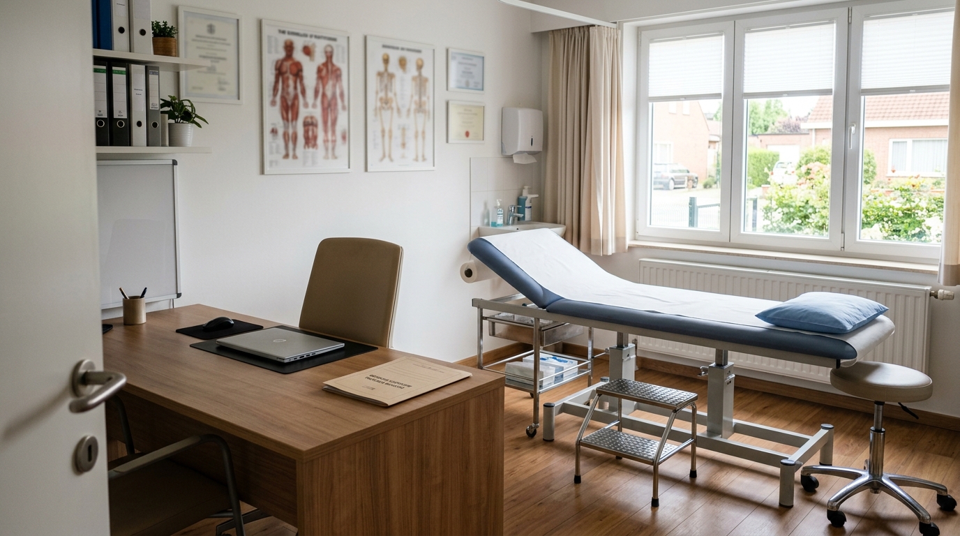 Lege huisartsenpraktijk met consultatiefauteuil en bureau