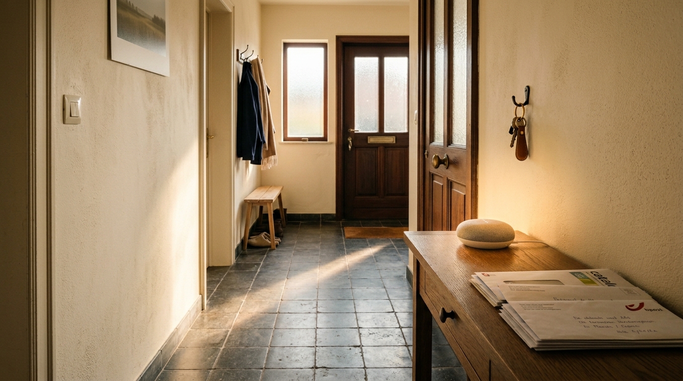 European hallway with smart speaker on console table